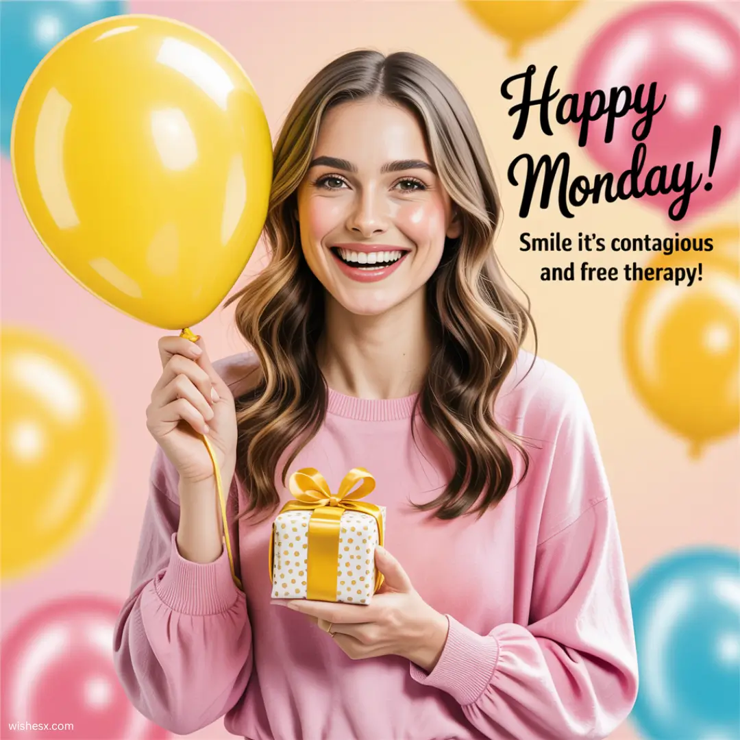  A cheerful graphic with the text "Happy Monday" celebrating the start of the week with vibrant colors and festive design.