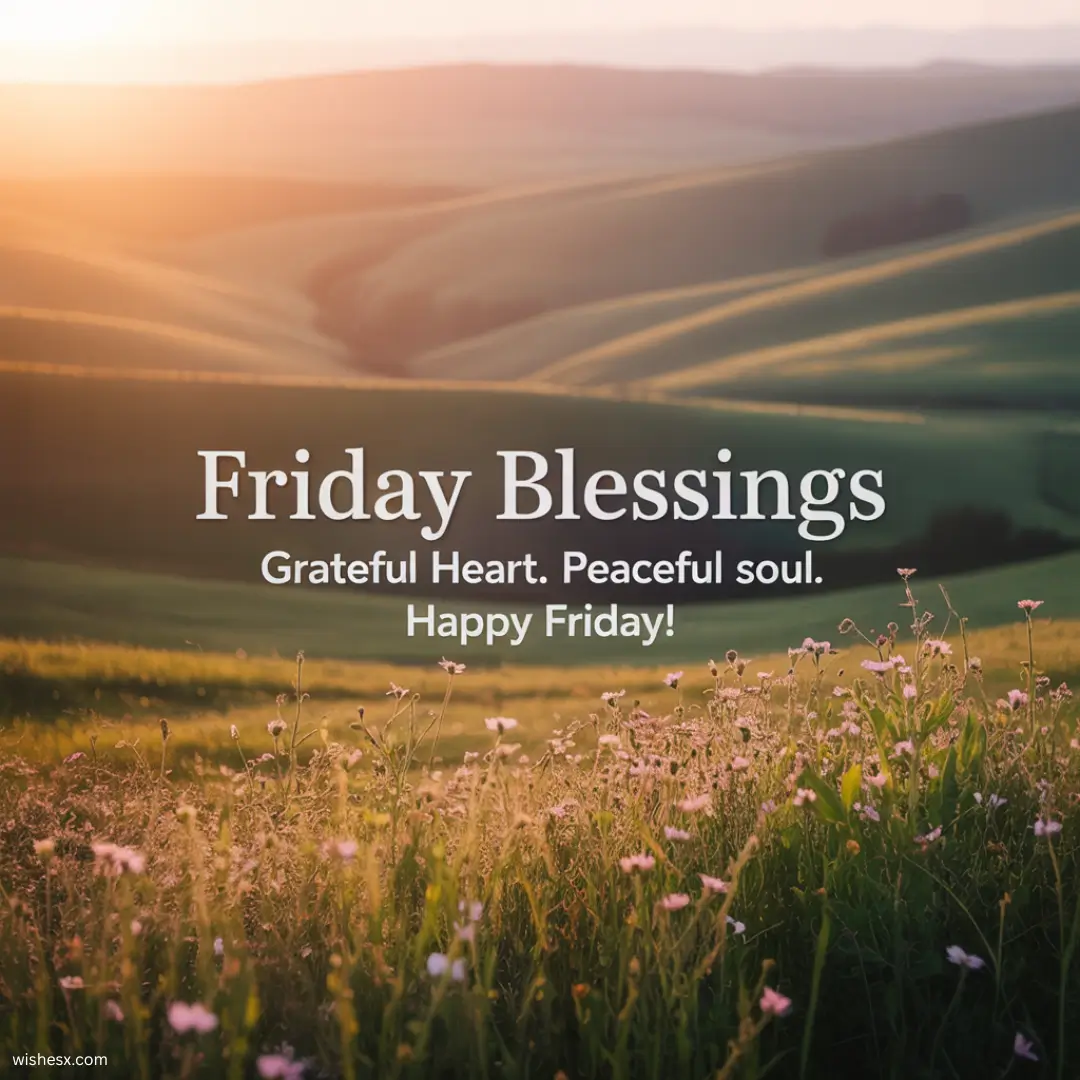  A serene image featuring the text "Friday Blessings" surrounded by soft, calming colors and gentle floral accents.