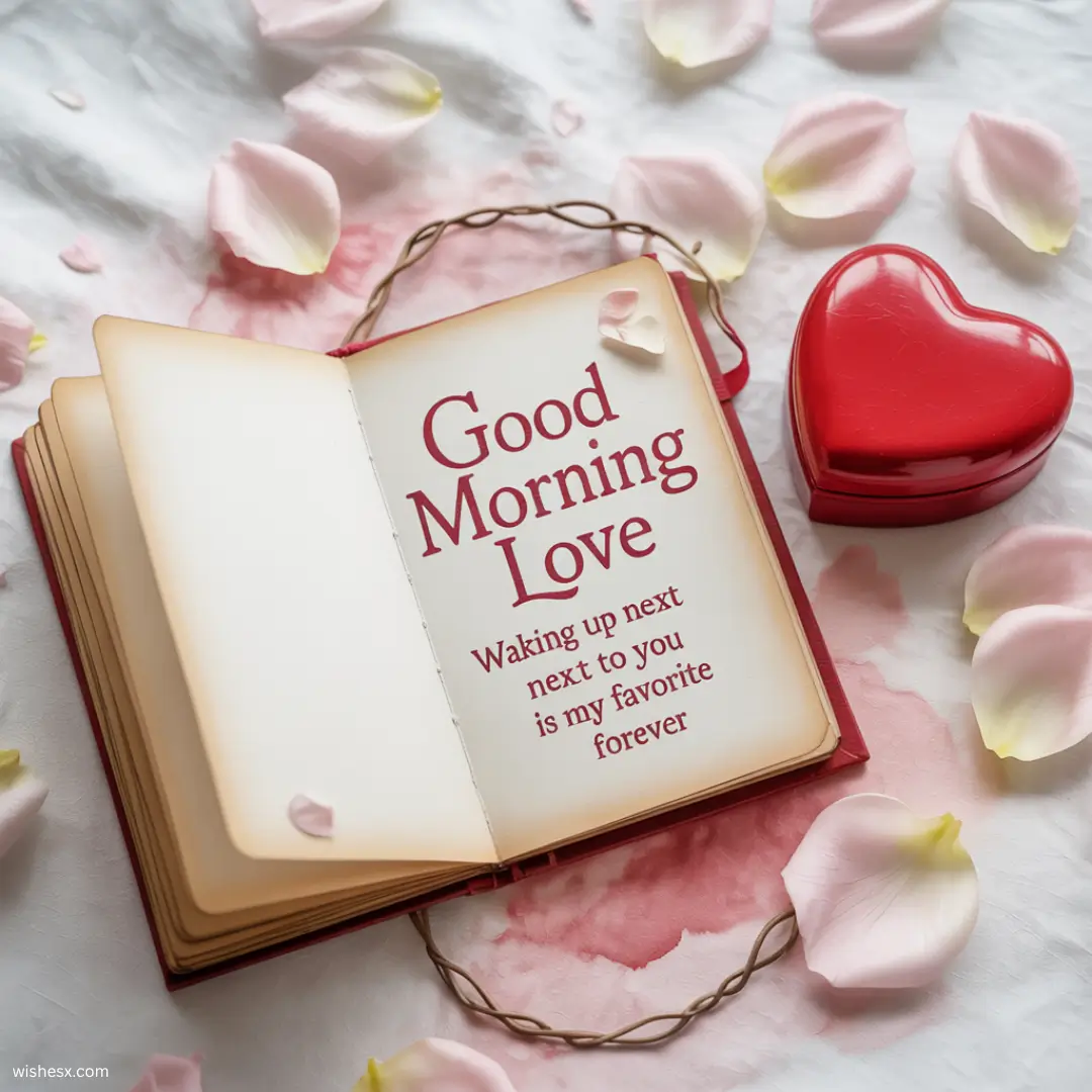 A warm greeting image featuring the text "Good Morning Love" with a soft, romantic background.