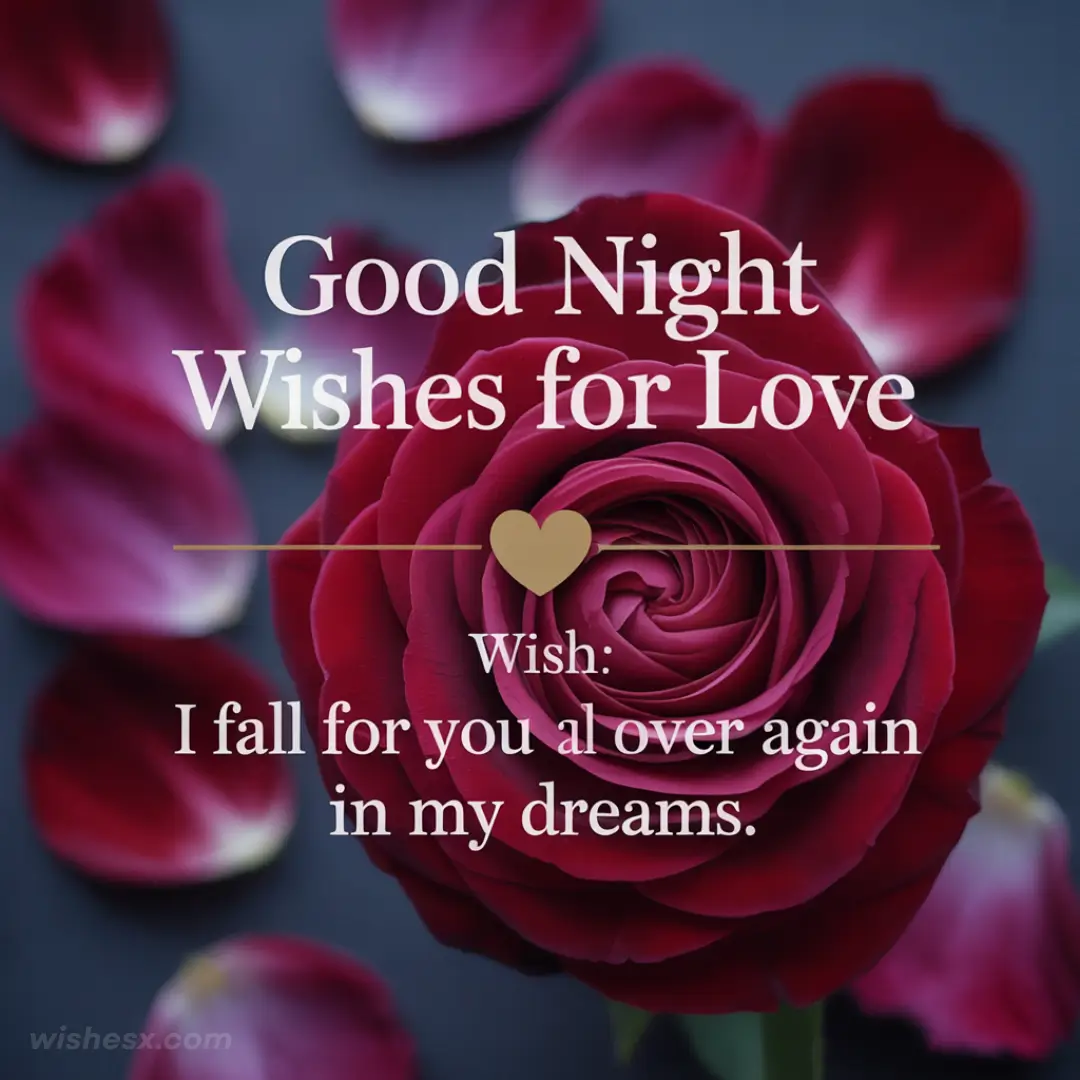 A romantic image featuring a starry night sky with heartfelt good night wishes for a loved one.