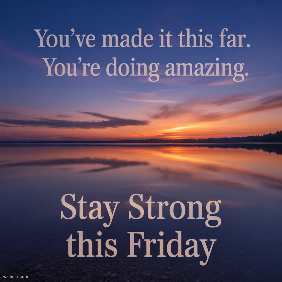 Motivational graphic with the text "Stay strong this Friday" in bold letters against a colorful background.