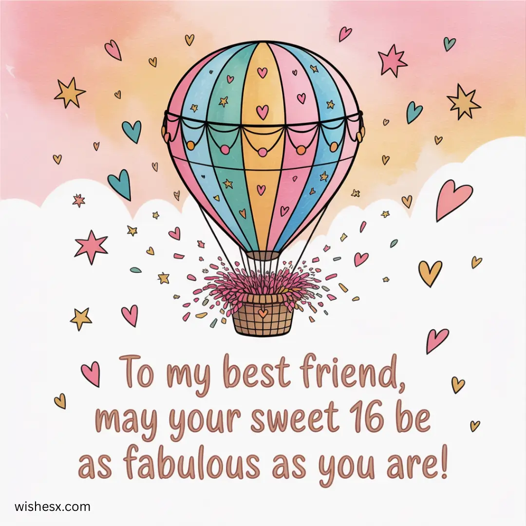  Birthday card wishing a best friend a fabulous sweet 16, celebrating their uniqueness and special day.