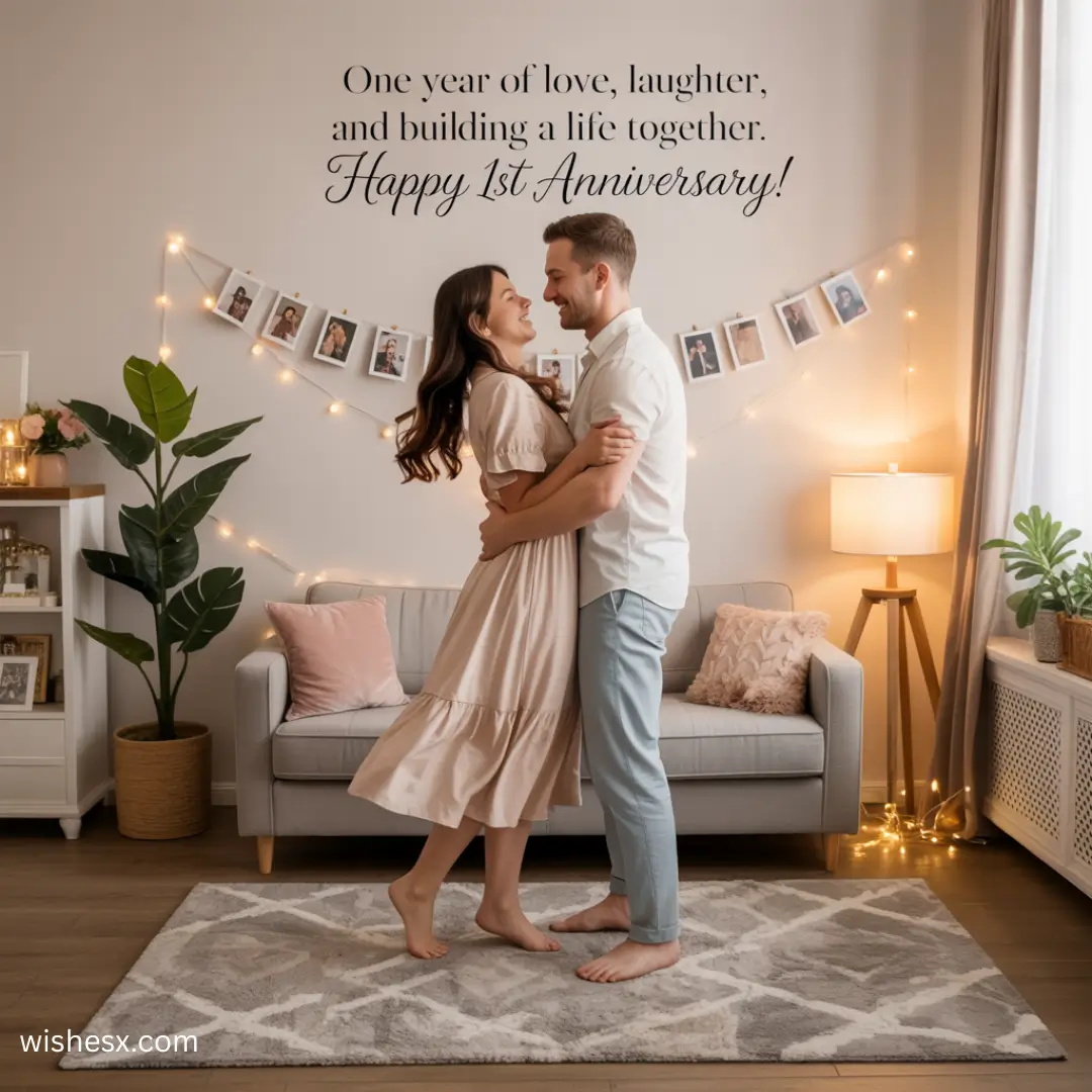 Colorful anniversary card featuring heartfelt wishes for a happy marriage between husband and wife.
