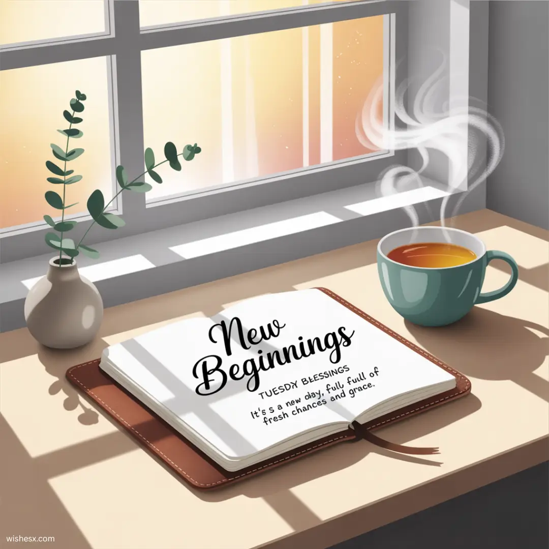 An illustration symbolizing new beginnings, featuring a sunrise over a blooming landscape with vibrant colors.