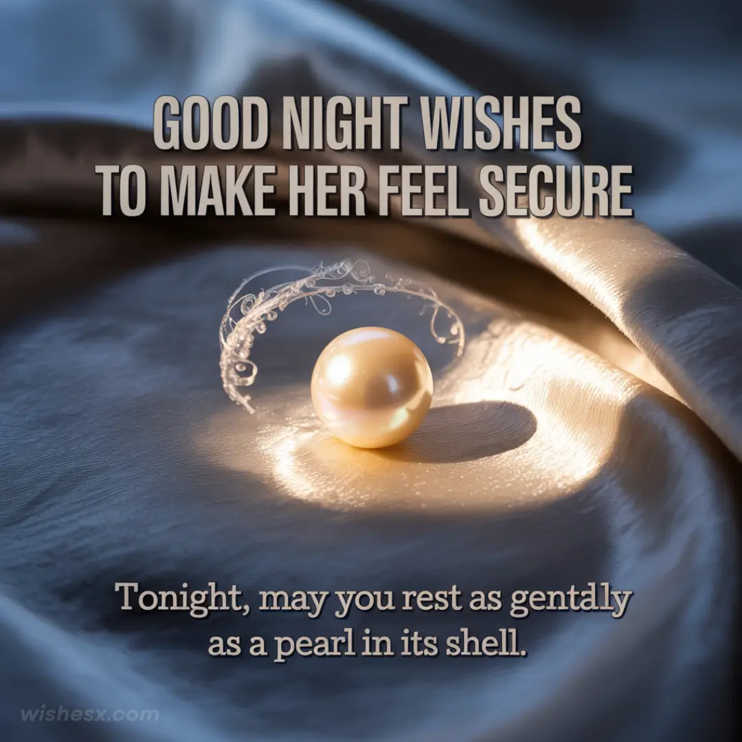  A serene night scene with comforting text wishing her a good night, conveying warmth and security.