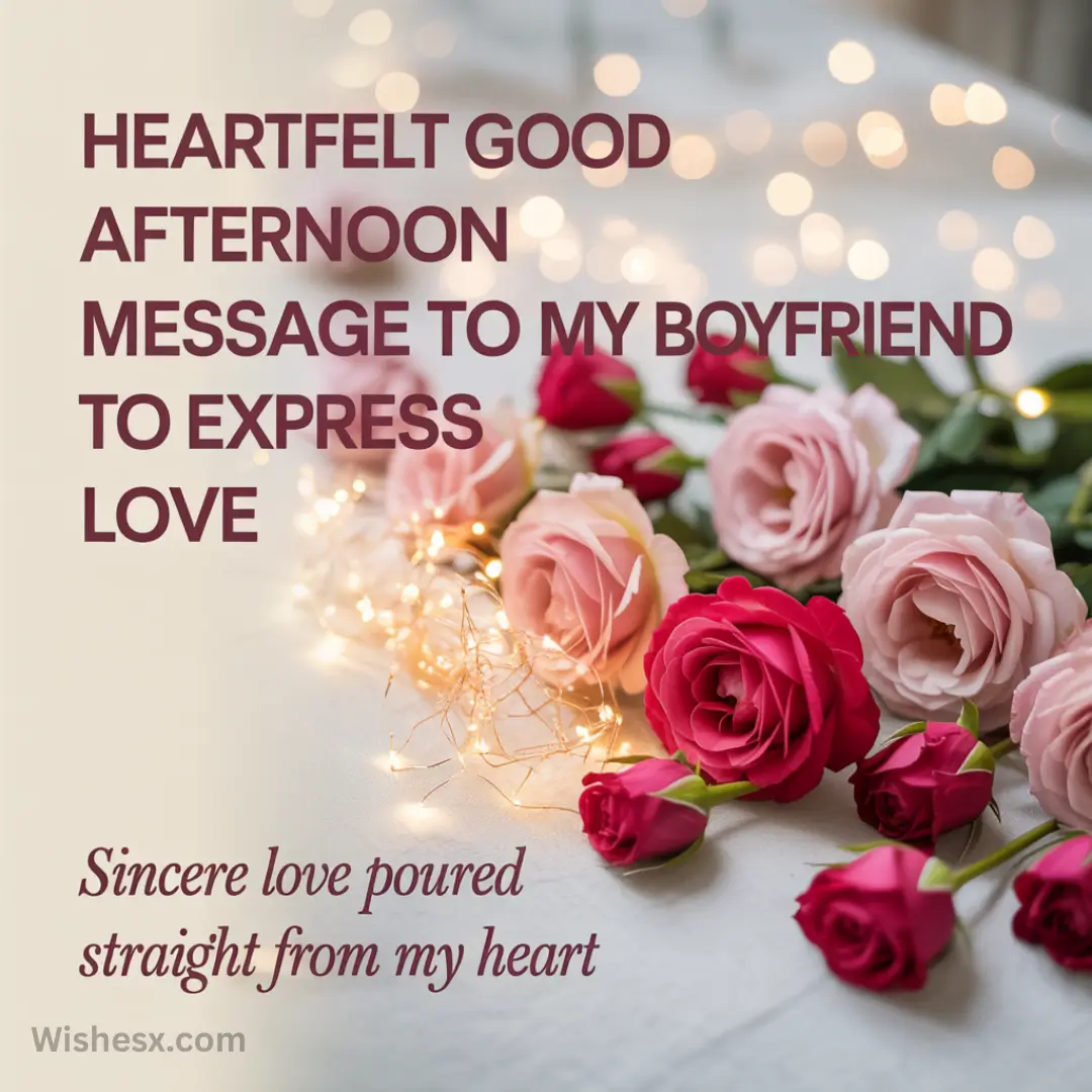 Romantic image with pink and red roses on a surface, adorned with string lights. Text overlay reads a heartfelt message expressing love. Warm, tender tone.