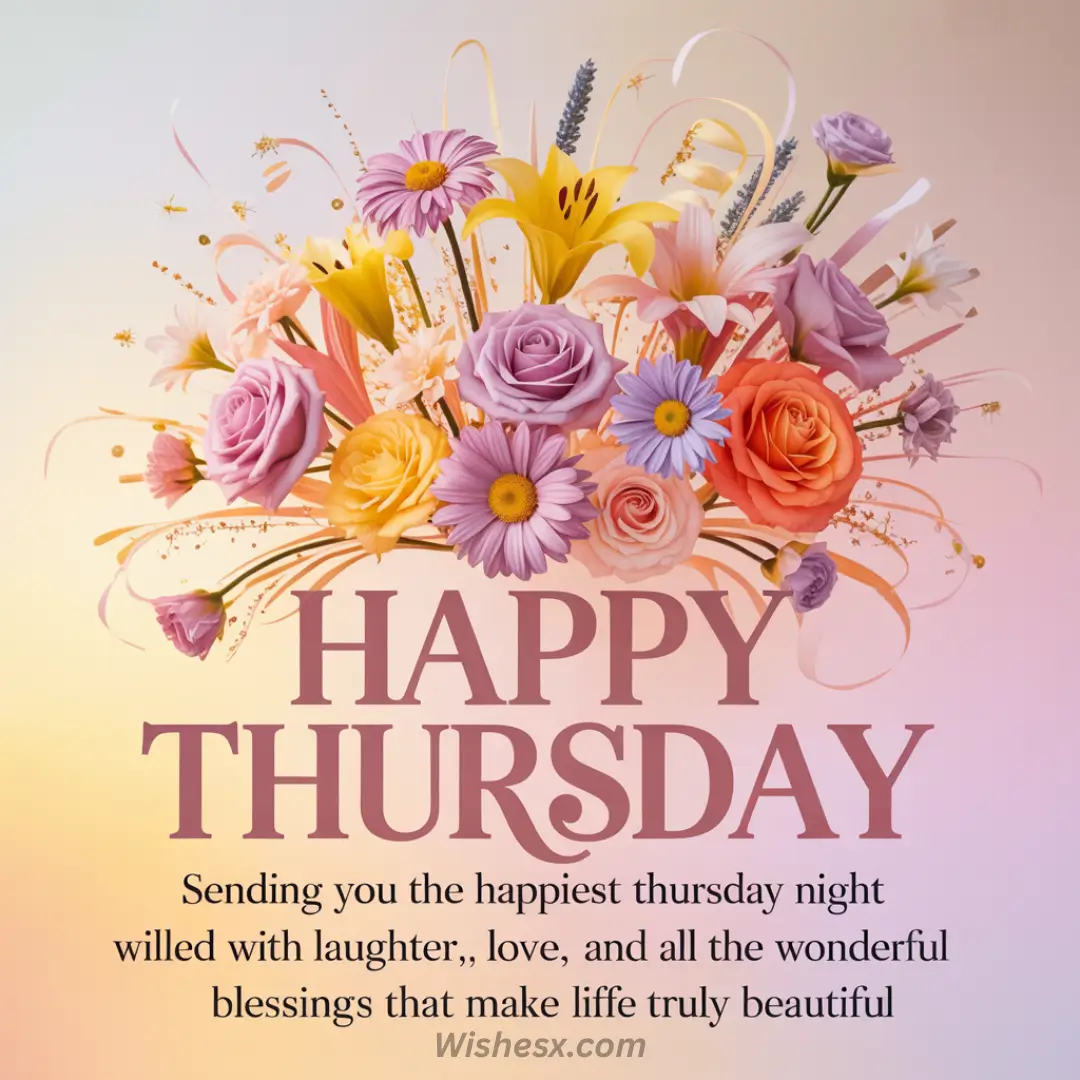 A cheerful graphic wishing a happy Thursday to a husband, featuring warm colors and affectionate text.