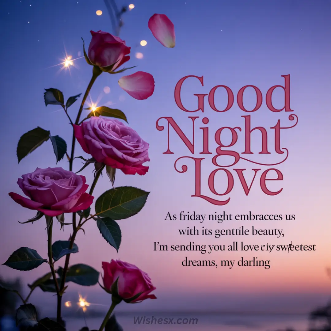 A serene night sky with stars, featuring heartfelt quotes about love and goodnight wishes.